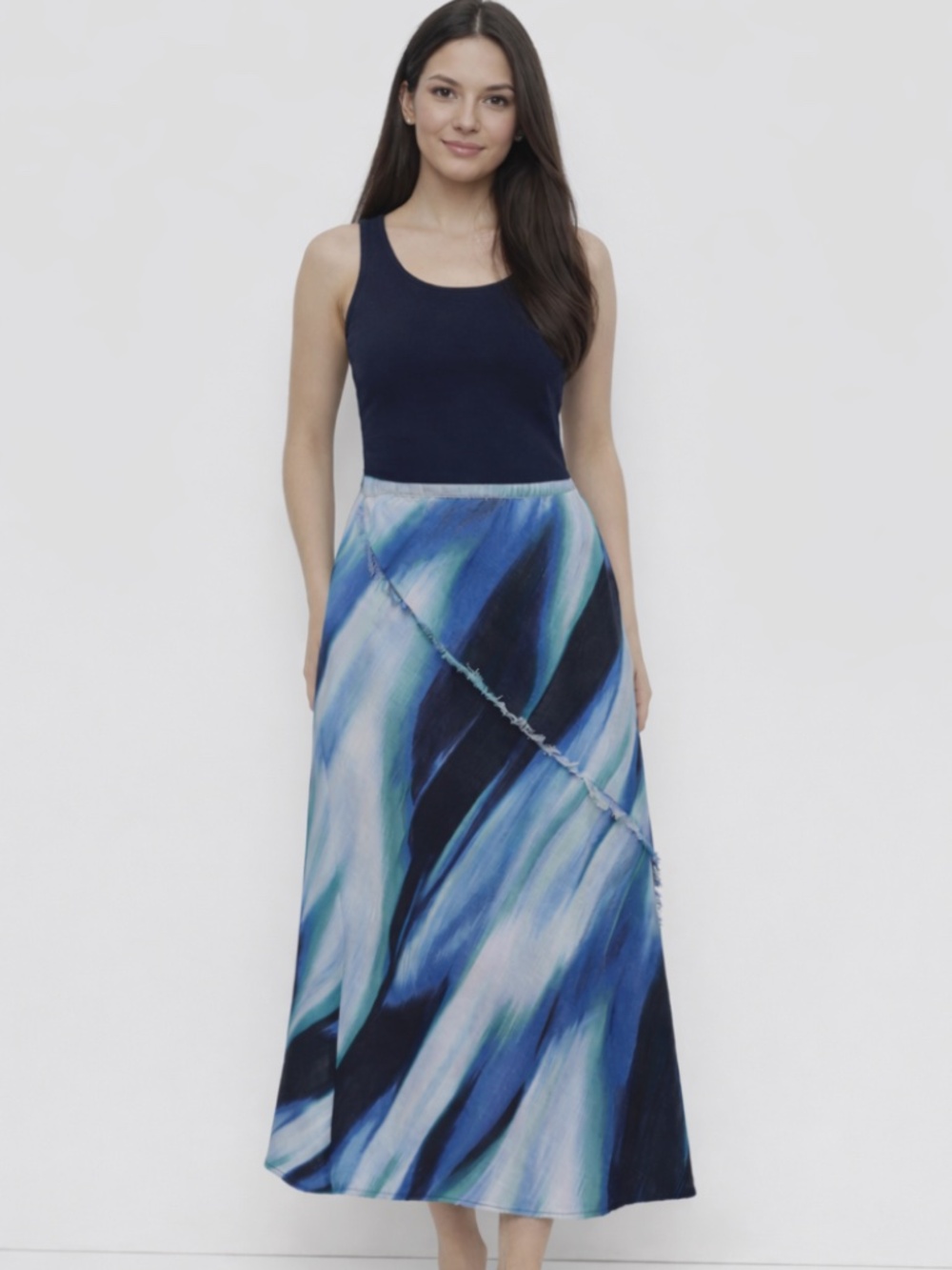 DKNY Women's Printed Linen MIDI-Skirt - Caribbean Size XL NWT